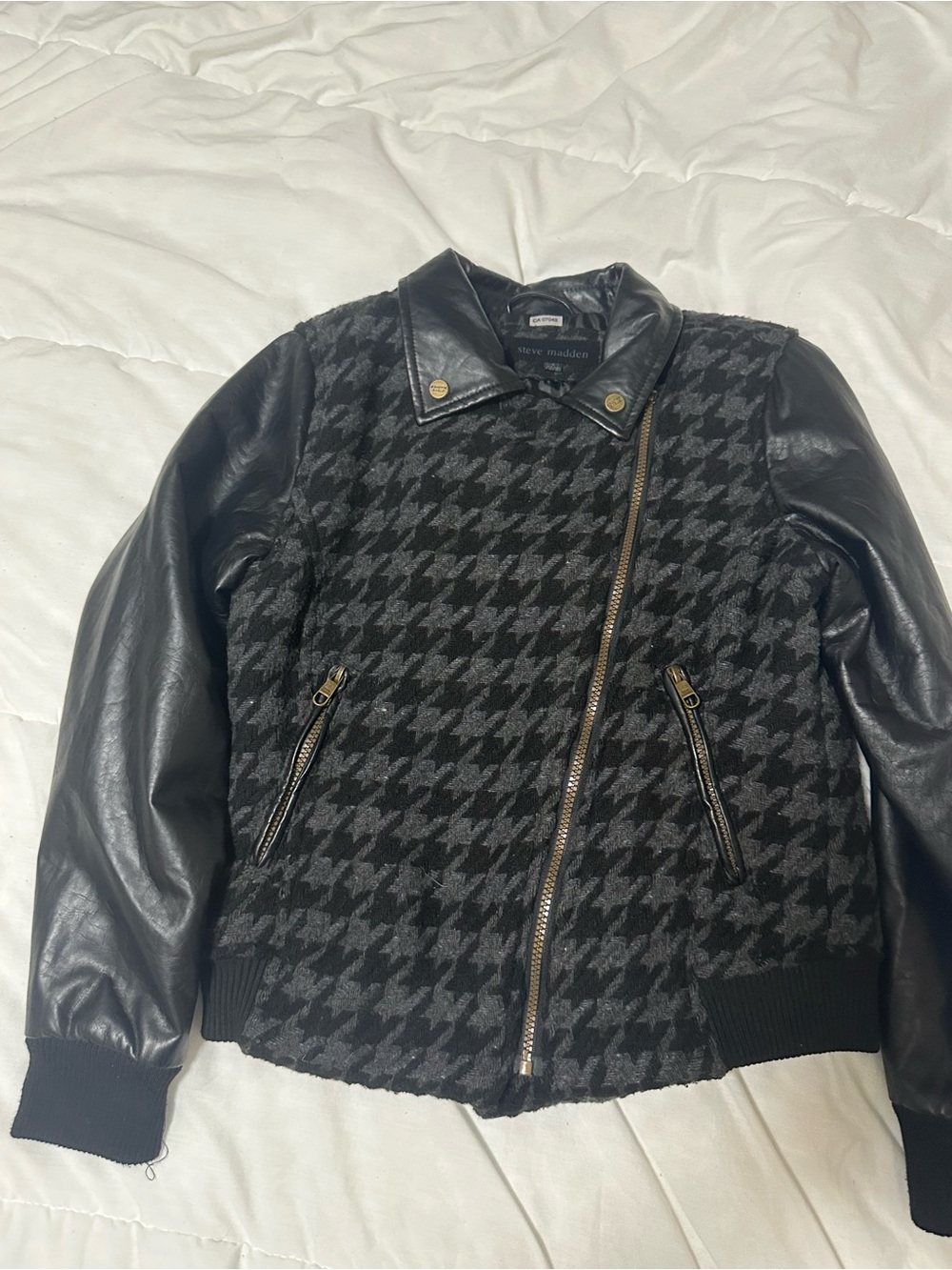 Steve Madden Black Houndstooth Moto Jacket